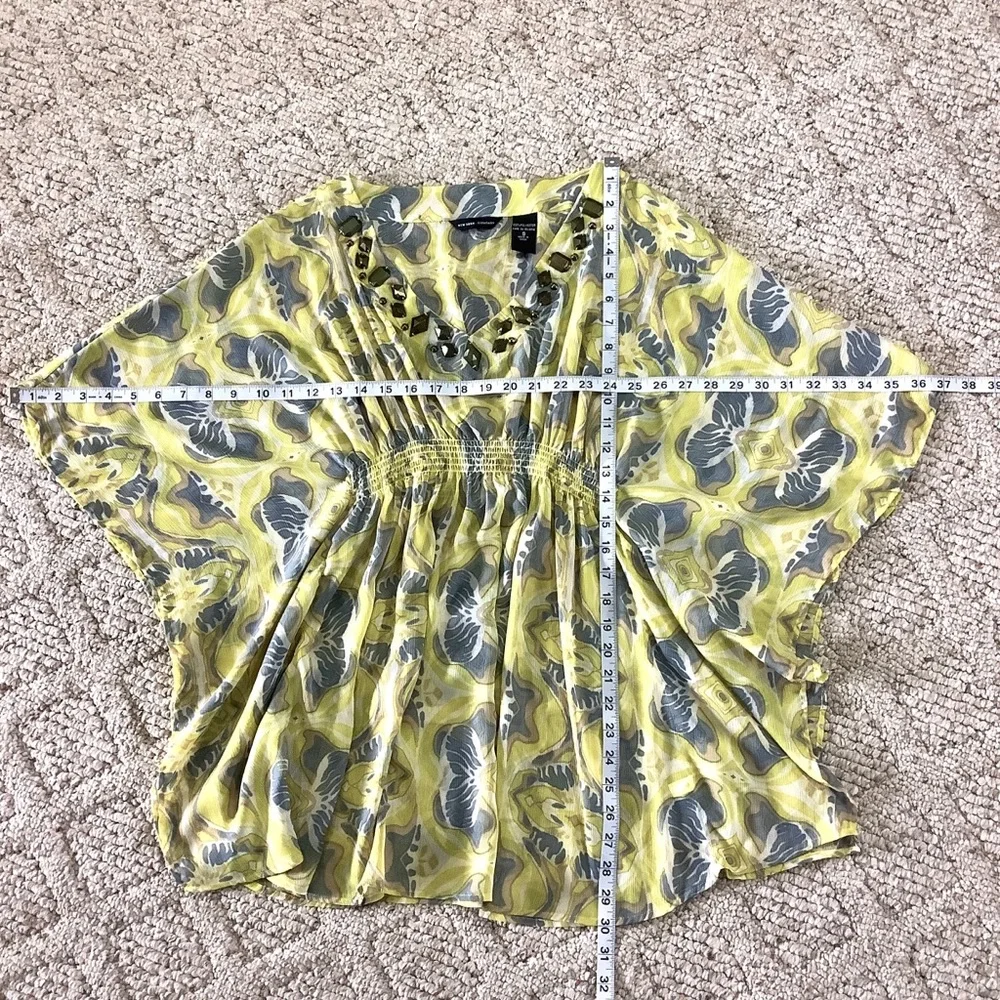 NEW YORK & COMPANY Sheer Butterfly Print Embellished Top 164